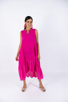 Linen Sleeve-Less Asymmetrical Dress - Fuchsia