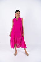 Linen Sleeve-Less Asymmetrical Dress - Fuchsia