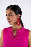 Geometrical Beaded Earrings - Fuchsia