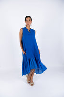 Linen Sleeve-Less Asymmetrical Dress - Blue