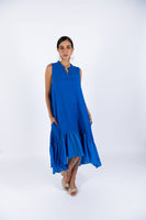 Linen Sleeve-Less Asymmetrical Dress - Blue