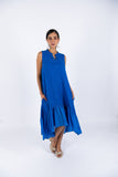 Linen Sleeve-Less Asymmetrical Dress - Blue