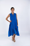 Linen Sleeve-Less Asymmetrical Dress - Blue