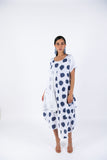 Polka Dot Linen Short Sleeves Midi Dress - White