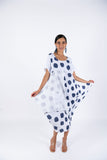 Polka Dot Linen Short Sleeves Midi Dress - White