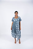 Polka Dot Linen Short Sleeves Midi Dress - Light Blue