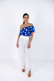 Polka Dots Crop Top-Blue