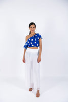 Polka Dots Crop Top-Blue