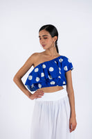 Polka Dots Crop Top-Blue