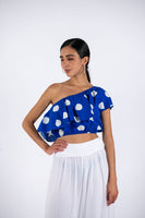 Polka Dots Crop Top-Blue