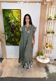 Linen Button Dress-Olive Green