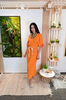 Long Linen V-neck Dress-Orange