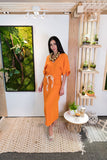 Long Linen V-neck Dress-Orange