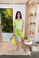 Belted Linen Short - Lime Green