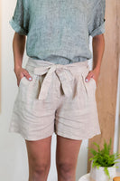 Belted Linen Short- Oatmeal