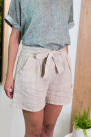 Belted Linen Short- Oatmeal