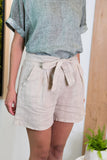 Belted Linen Short- Oatmeal