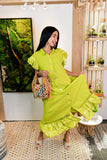 Linen Button Dress-Lime Green