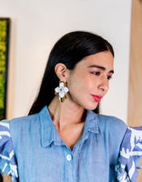 White Flower Leaf Earrings