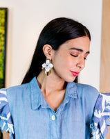 White Flower Leaf Earrings