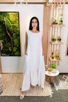 Sleeveless Linen Dress-White