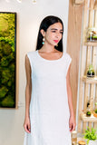 Sleeveless Linen Dress-White