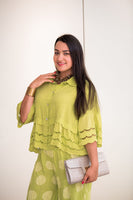 Embroidered Button Down Linen Shirt-Lime Green