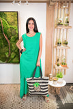 Sleeveless green maxi linen dress