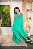 Sleeveless green maxi linen dress