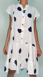 Polka Dot Print Short Dress-White