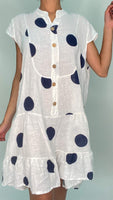 Polka Dot Print Short Dress-White