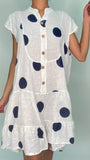 Polka Dot Print Short Dress-White