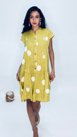 Polka Dot Print Short Dress-Mustard