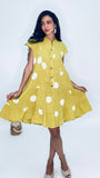 Polka Dot Print Short Dress-Mustard