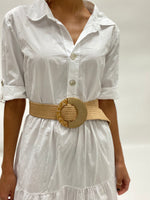 Dual Tone Round Buckle Raffia Belt