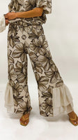 Flower Print Linen Camel and Black Pants