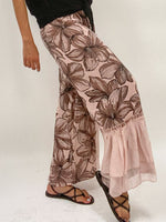 Flower Print Linen Blush and Black Pants