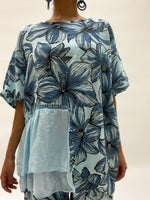 Flower Print Linen Blue and Black Shirt