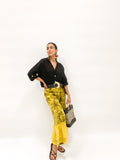 Flower Print Linen Yellow and Black Pants