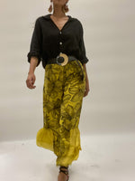 Flower Print Linen Yellow and Black Pants