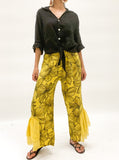 Flower Print Linen Yellow and Black Pants