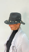 Straw Pearls Hat - Black