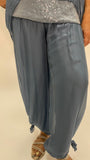 Silk Palazzo Solid Color Pants -Denim Blue