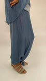 Silk Palazzo Solid Color Pants -Denim Blue