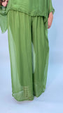 Silk Palazzo Solid Color Pants -Green