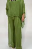 Silk Palazzo Solid Color Pants -Green