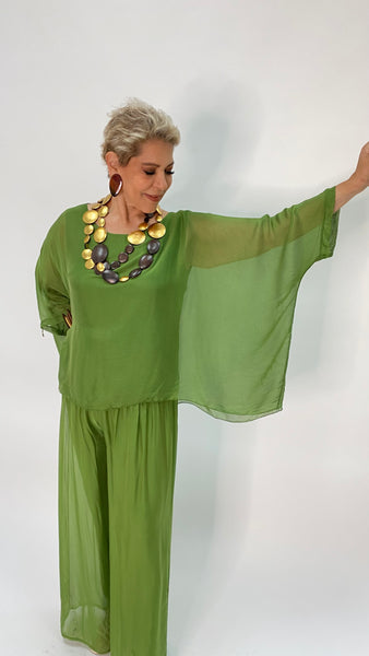 Silk Solid Blouse-Green