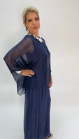 Silk Solid Blouse-Navy Blue