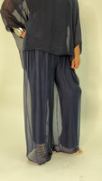 Silk Palazzo Solid Color Pants -Navy Blue