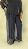 Silk Palazzo Solid Color Pants -Navy Blue